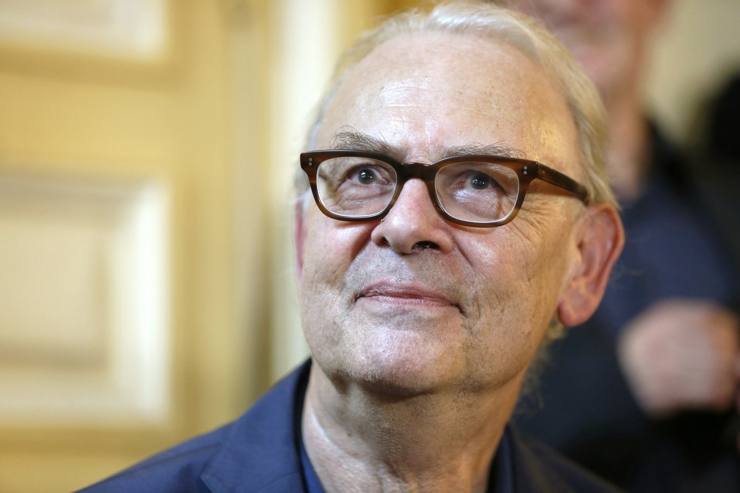 French writer Patrick Modiano gives a press conference in Paris, on October 9, 2014, following the announcement of his Nobel Literature Prize earlier in the day. Modiano, a historical novelist haunted by France's painful experience of Nazi occupation and his own childhood wounds, won the Nobel Literature Prize on Thursday. AFP PHOTO / THOMAS SAMSON (Photo credit should read THOMAS SAMSON/AFP/Getty Images)