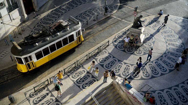 TO GO WITH AFP STORY BY LEVI FERNANDES People walk at Chiado, in Lisbon on June 22, 2013. The portuguese pavement is a tourism highlight when they visit Portugal and the graphics evoke the golden age of Portuguese discoveries and the relation with the sea, developed in the nineteenth century. AFP PHOTO/ PATRICIA DE MELO MOREIRA (Photo credit should read PATRICIA DE MELO MOREIRA/AFP/Getty Images)