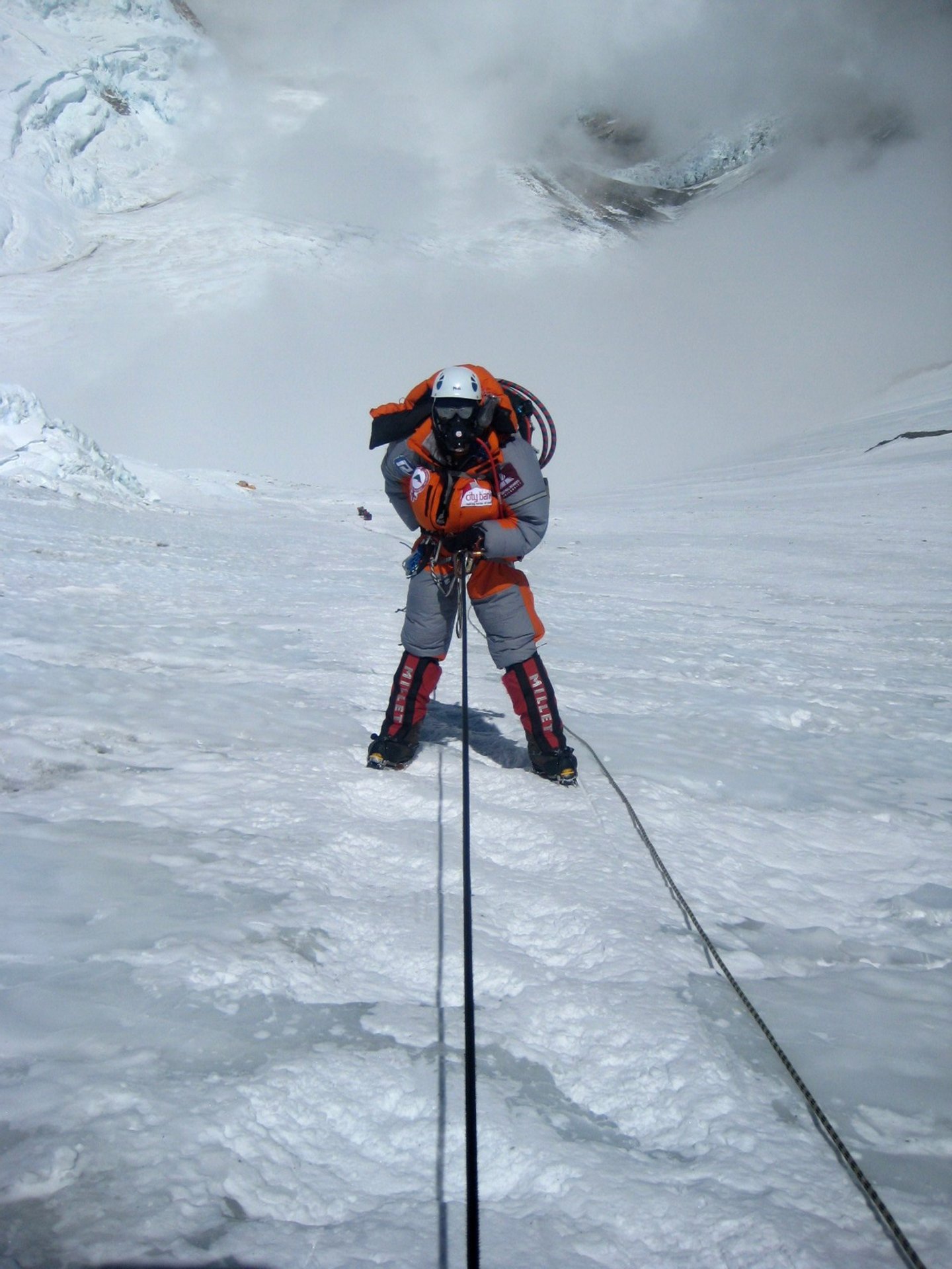 Female Bangladeshi mountaineer Wasfia Nazreen descends on the lonely Lhotse face on Mount Everest on May 27, 2012. Wasfia Nazreen, 29, became the second Bangladeshi woman to summit the world's tallest mountain on May 26, 2012 and is climbing the highest peak on each of the continents to celebrate 40 years of Bangladeshi independence. AFP PHOTO/ Ngima Girmen Sherpa (Photo credit should read Ngima Girmen Sherpa/AFP/GettyImages)