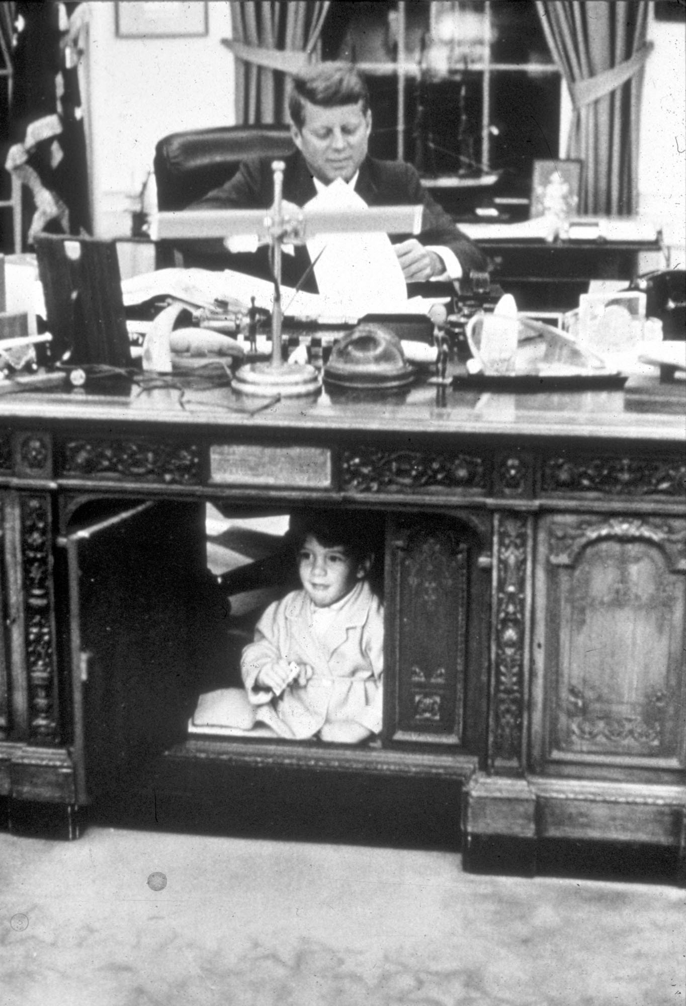 192021 01: John Kennedy Jr. playing in the Oval Office at the White House, Washington, DC, October 15, 1963. (Photo by Liaison Agency)