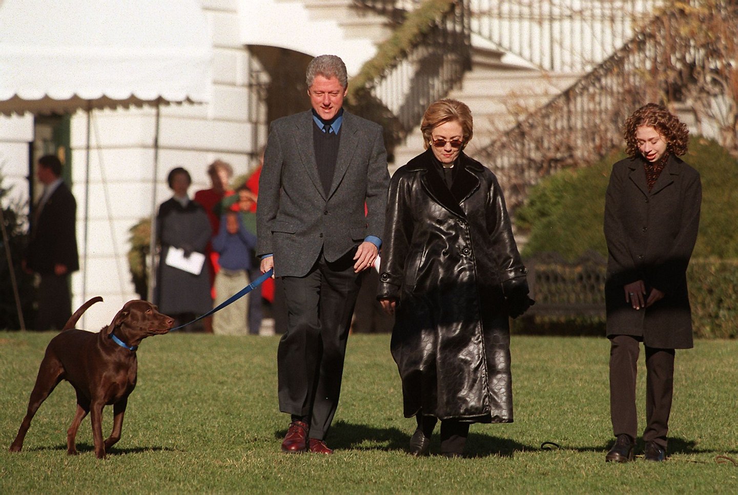 US President Bill Clinton, (L), First Lady Hillary Rodham Clinton and daughter Chelsea, (R), walk to Marine One on the South Lawn of the White House, 30 December, in Washington, DC. The first family is attending the Renaissance Weekend in Hilton Head South Carolina for New Years. AFP PHOTO/Tim SLOAN (Photo credit should read TIM SLOAN/AFP/Getty Images)