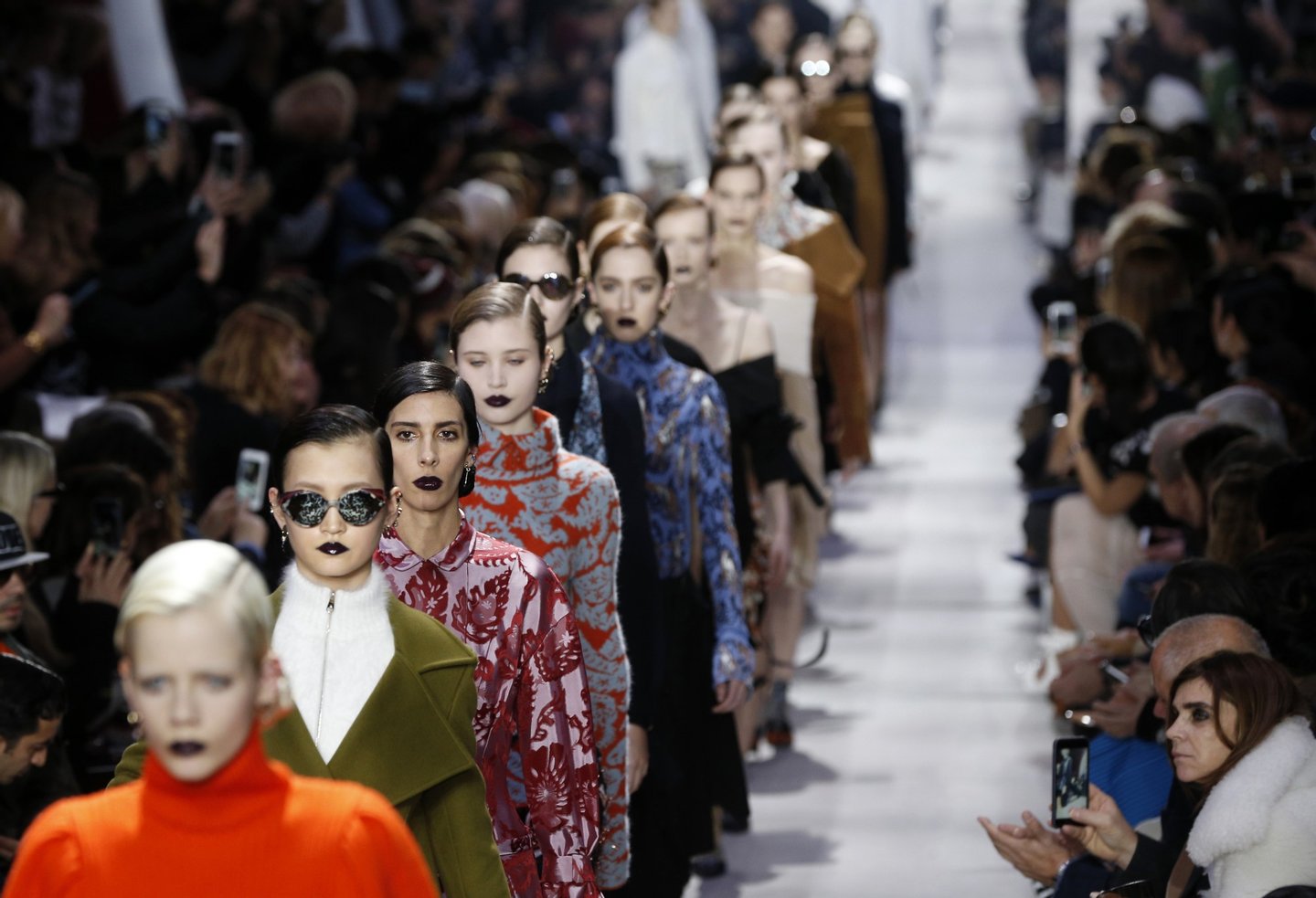 Models present creations for Christian Dior during the 2016-2017 fall/winter ready-to-wear collection fashion show on March 4, 2016 in Paris. AFP PHOTO / FRANCOIS GUILLOT / AFP / FranÃ§ois GUILLOT (Photo credit should read FRANCOIS GUILLOT/AFP/Getty Images)