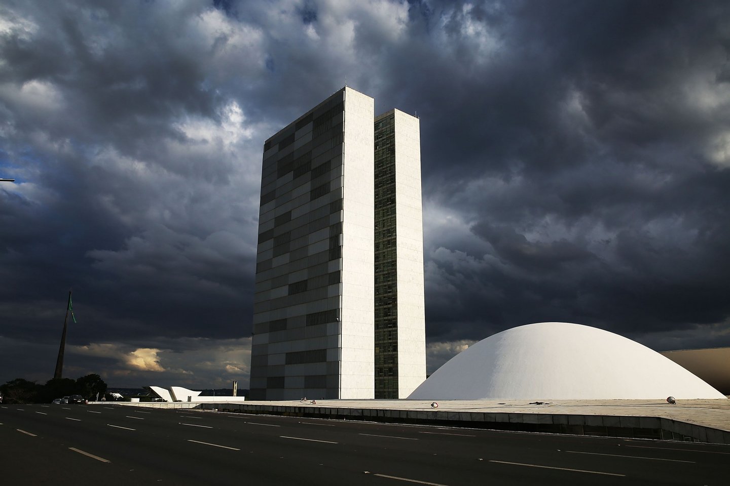 BRASILIA, BRAZIL - OCTOBER 27: The Brazilian National Congress building is shown on October 27, 2014 in Brasilia, Brazil. Brazil's left-wing President Dilma Rousseff was narrowly re-elected yesterday and will serve another four years in Brazil's unique planned capital city. The modernist city was founded in 1960 and replaced Rio de Janeiro as the federal capital of Brazil. The city was designed by urban planner Lucio Costa and architect Oscar Niemeyer and is now a UNESCO World Hertiage site. (Photo by Mario Tama/Getty Images)