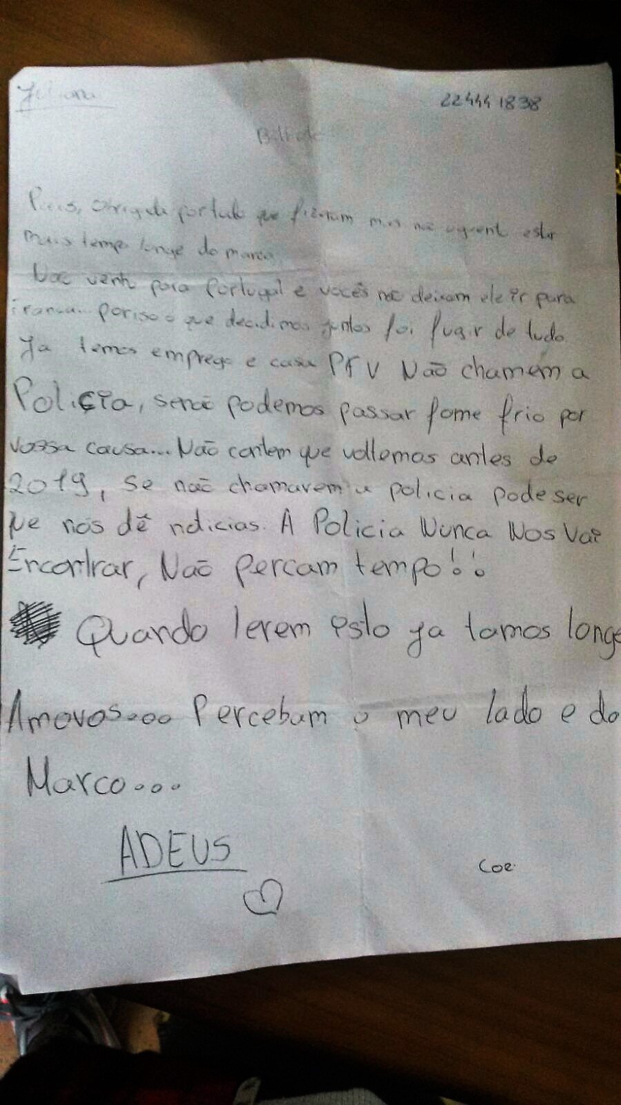 Esta Ã© a carta que Juliana, 14 anos, deixou aos pais no dia em que decidiu fugir com o namorado de 16 anos