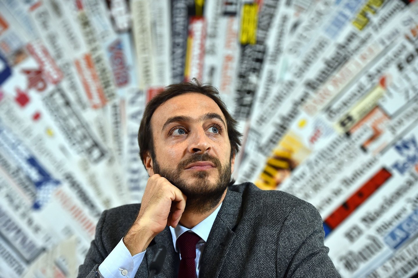 Emiliano Fittipaldi, one of two Italian journalists facing a criminal probe over leaks from the Vatican, gives a press conference on November 17, 2015 in Rome, a day after a hearing at the Vatican. AFP PHOTO / GABRIEL BOUYS (Photo credit should read GABRIEL BOUYS/AFP/Getty Images)