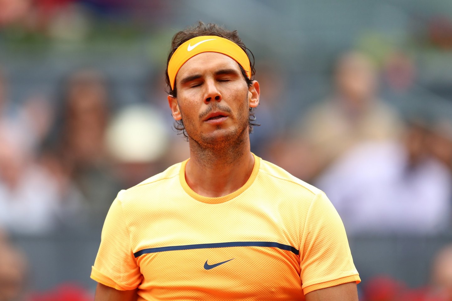 MADRID, SPAIN - MAY 06: Rafael Nadal of Spain reacts during the Men's Singles Quarter Final match against Joao Sousa of Portugal during day seven of the Mutua Madrid Open at La Caja Magica on May 6, 2016 in Madrid, Spain. (Photo by Julian Finney/Getty Images)