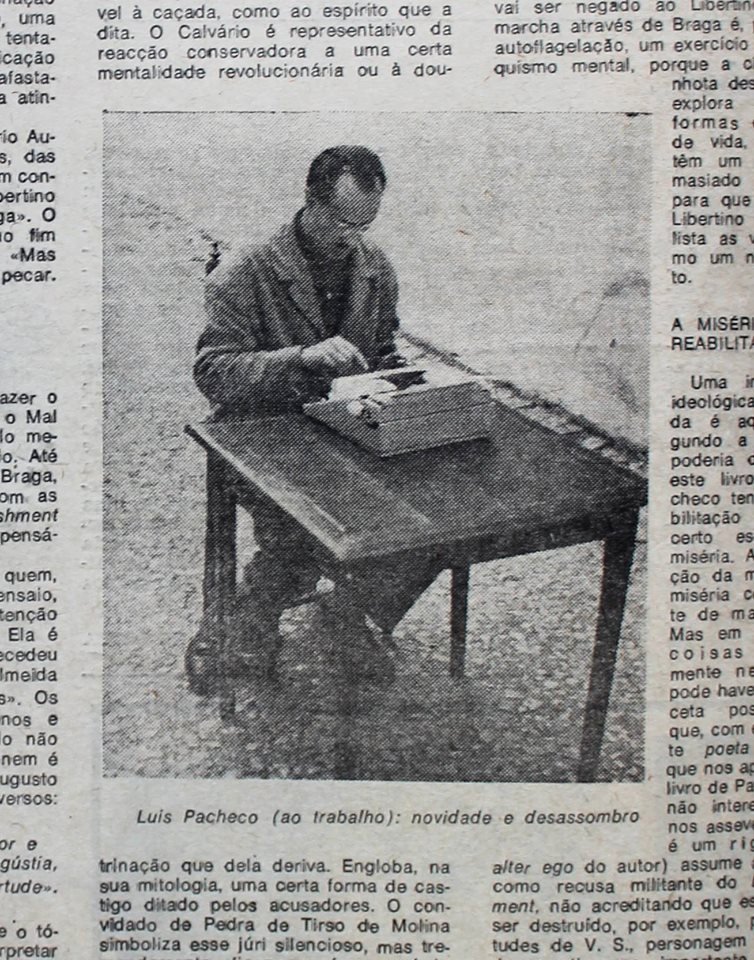 Foto e legenda que acompanham a recensÃ£o de Alexandre Pinheiro Torres ao LIBERTINO (DiÃ¡rio de Lisboa, Junho de 1970) 