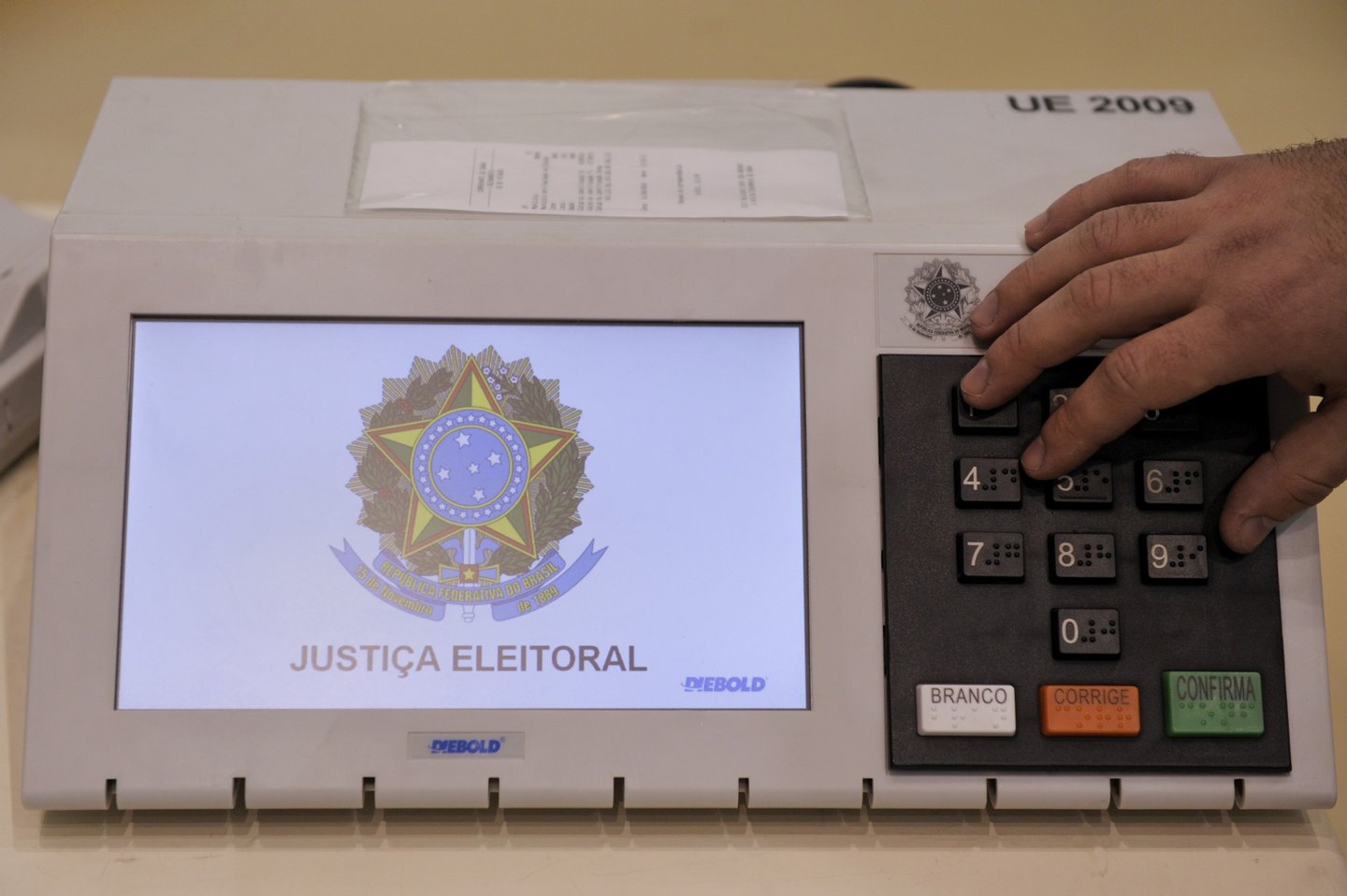 Brazilian researchers demonstrate how to carry out a series of simulated tests to certify the that the electronic voting machines to be used in next October's election work according to the requirements and are not submitted to any fraudulent manipulation, during a press conference at the National Institute for Space Research (INPE) headquarters, in Sao Jose dos Campos, some 90 km north of Sao Paulo, Brazil, on September 8, 2010. Brazil's general elections are scheduled for October 3. AFP PHOTO/Mauricio LIMA (Photo credit should read MAURICIO LIMA/AFP/Getty Images)
