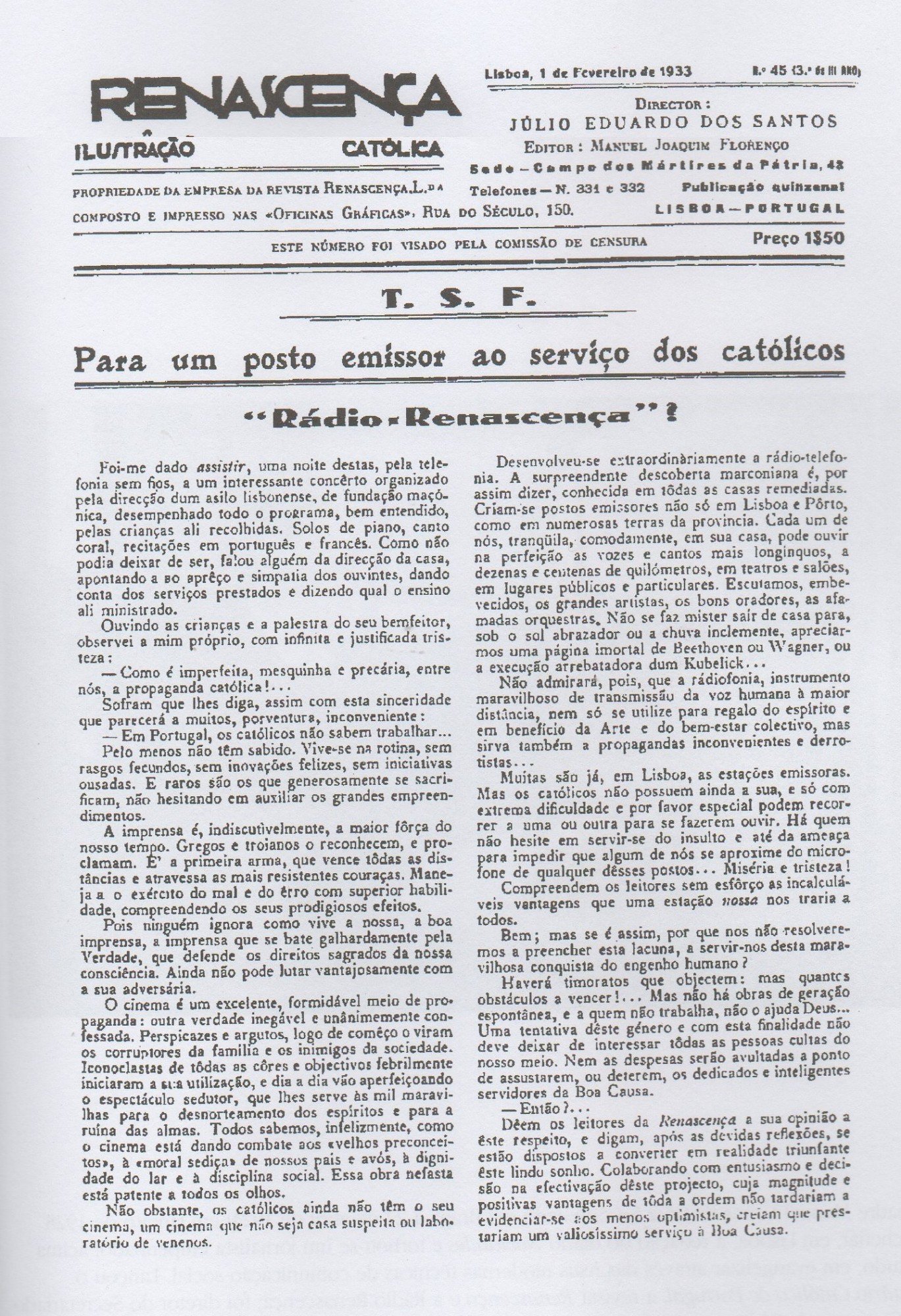 Artigo de Zuzarte MendonÃ§a na revista RenascenÃ§a, em 1933.