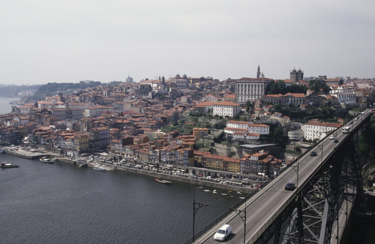 VILA NOVA DE GAIA, PORTUGAL - 2003: Portugal's historic city of Oporto is viewed from across the Douro River in this 2003 Vila Nova de Gaia, Portugal, photo. (Photo by George Rose/Getty Images)