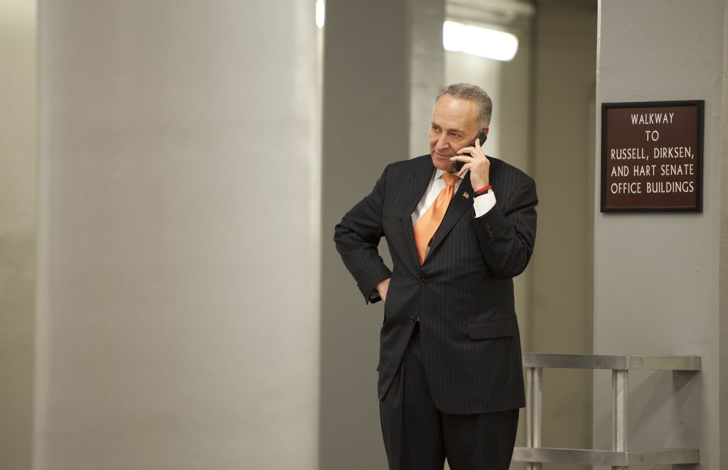 UNITED STATES - : Sen. Charles Schumer, D-NY., makes a call in the Senate subway of the U.S. Capitol on May 7, 2013. (Photo By Douglas Graham/CQ Roll Call)