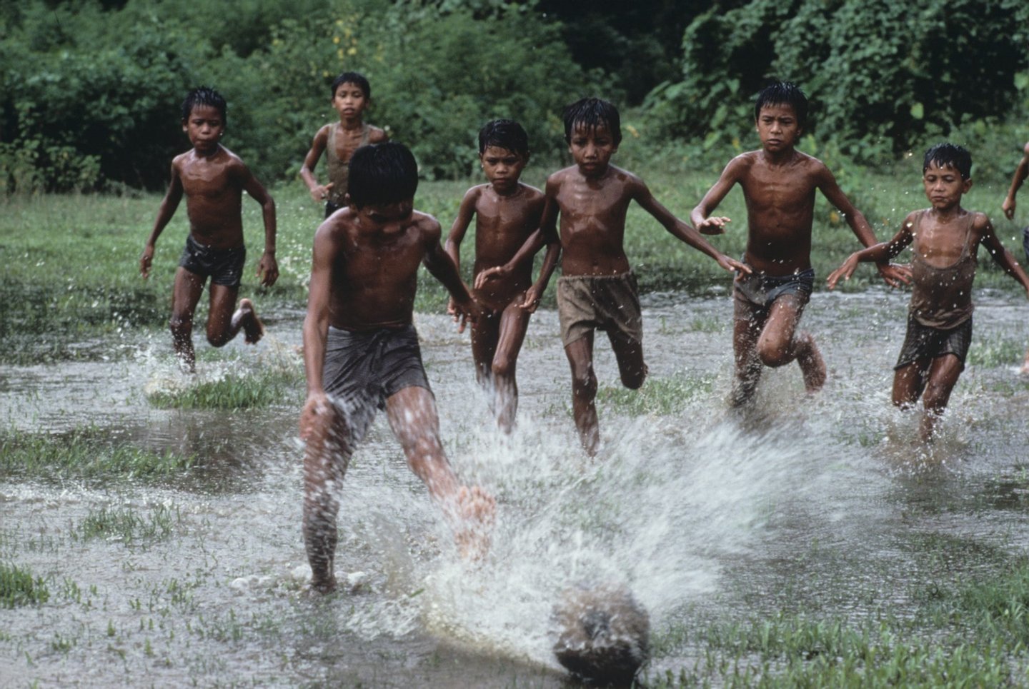 1983, BANGLADESH-10006.jpg, Bangladesh, boys, green, play, puddle, run, water, 