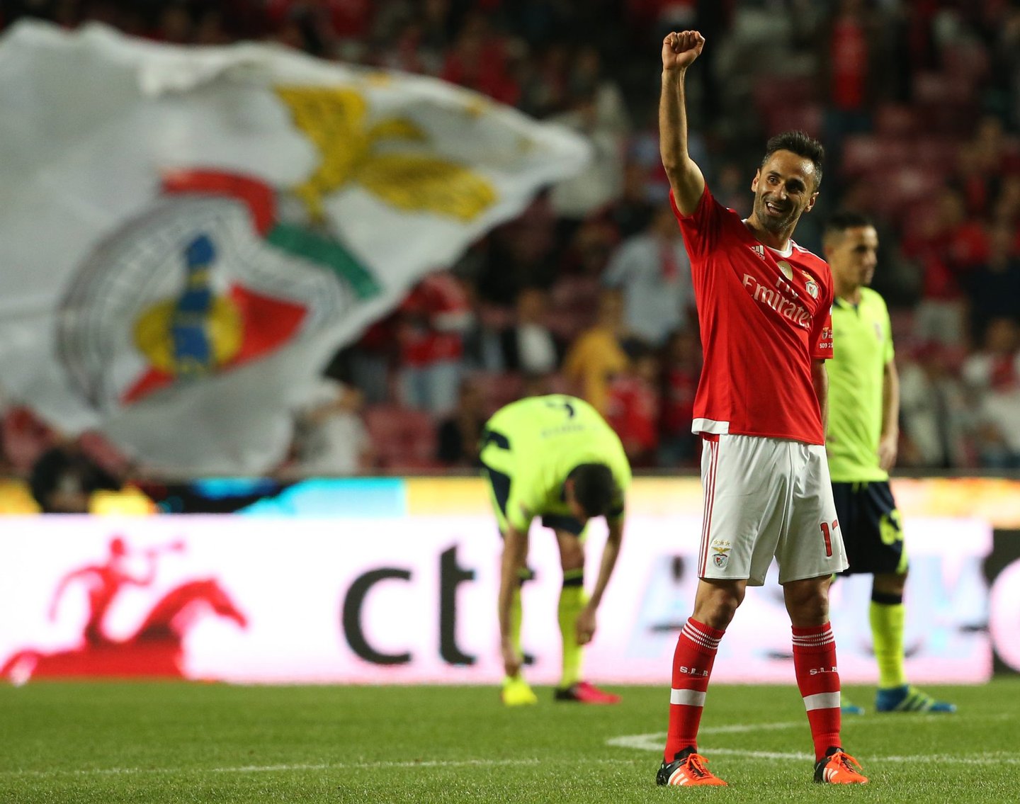 LISBON, PORTUGAL - MAY 2: SL Benfica's forward from Brazil Jonas celebrates after scoring a goal during the Taca CTT match between SL Benfica and SC Braga at Estadio da Luz on May 2, 2016 in Lisbon, Portugal. (Photo by Gualter Fatia/Getty Images)