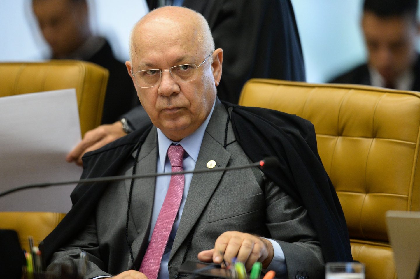 Brazil's Supreme Court (STF) Minister Teori Zavascki during the March 31, 2016 session in Brasilia. The Supreme Court, which is due at some point to rule on whether former Brazilian President Luiz Inacio Lula da Silva can take up his cabinet post, meet to rule separately on whether chief judge in the Petrobras probe, Sergio Moro, can retain jurisdiction over the former president. AFP PHOTO/ANDRESSA ANHOLETE / AFP / Andressa Anholete (Photo credit should read ANDRESSA ANHOLETE/AFP/Getty Images)