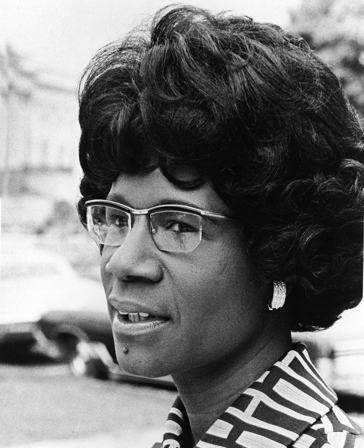 A headshot of African American educator and U.S. Congresswoman Shirley Chisholm, 1973. Chisholm was the first black woman elected to the U.S. Congress and the first woman to run for president in 1971. (Photo by Hulton Archive/Getty Images)