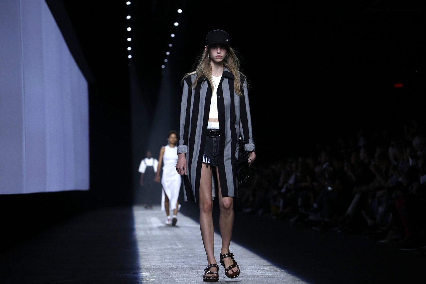 A model presents a creation from the Alexander Wang Spring/Summer 2016 collection at the New York Fashion Week on September 12, 2015 in New York. AFP PHOTO/Joshua Lott (Photo credit should read Joshua LOTT/AFP/Getty Images)