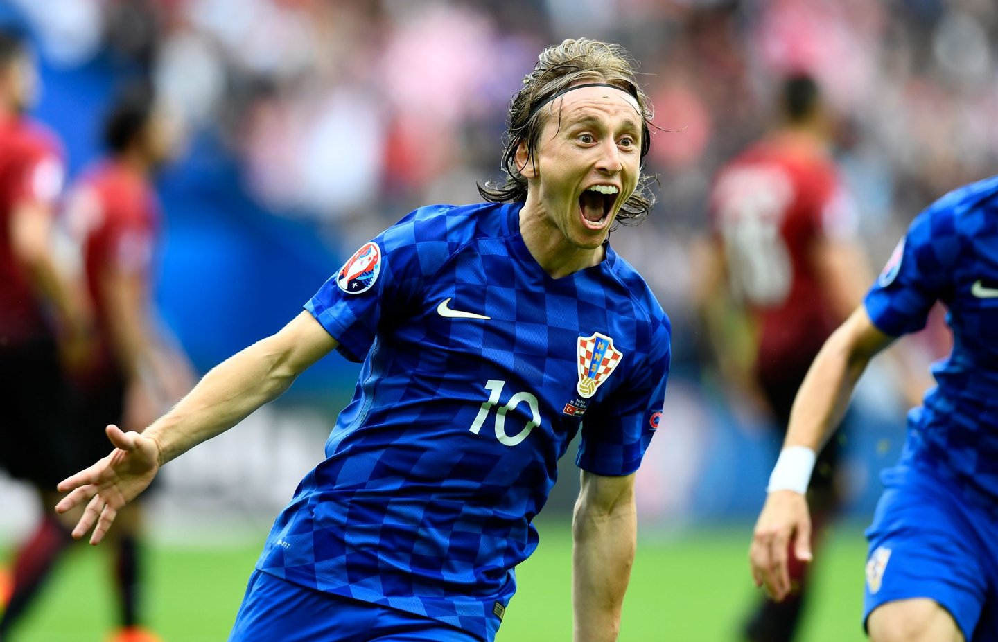 PARIS, FRANCE - JUNE 12: Luka Modric of Croatia celebrates scoring his team's first goal during the UEFA EURO 2016 Group D match between Turkey and Croatia at Parc des Princes on June 12, 2016 in Paris, France. (Photo by Mike Hewitt/Getty Images)