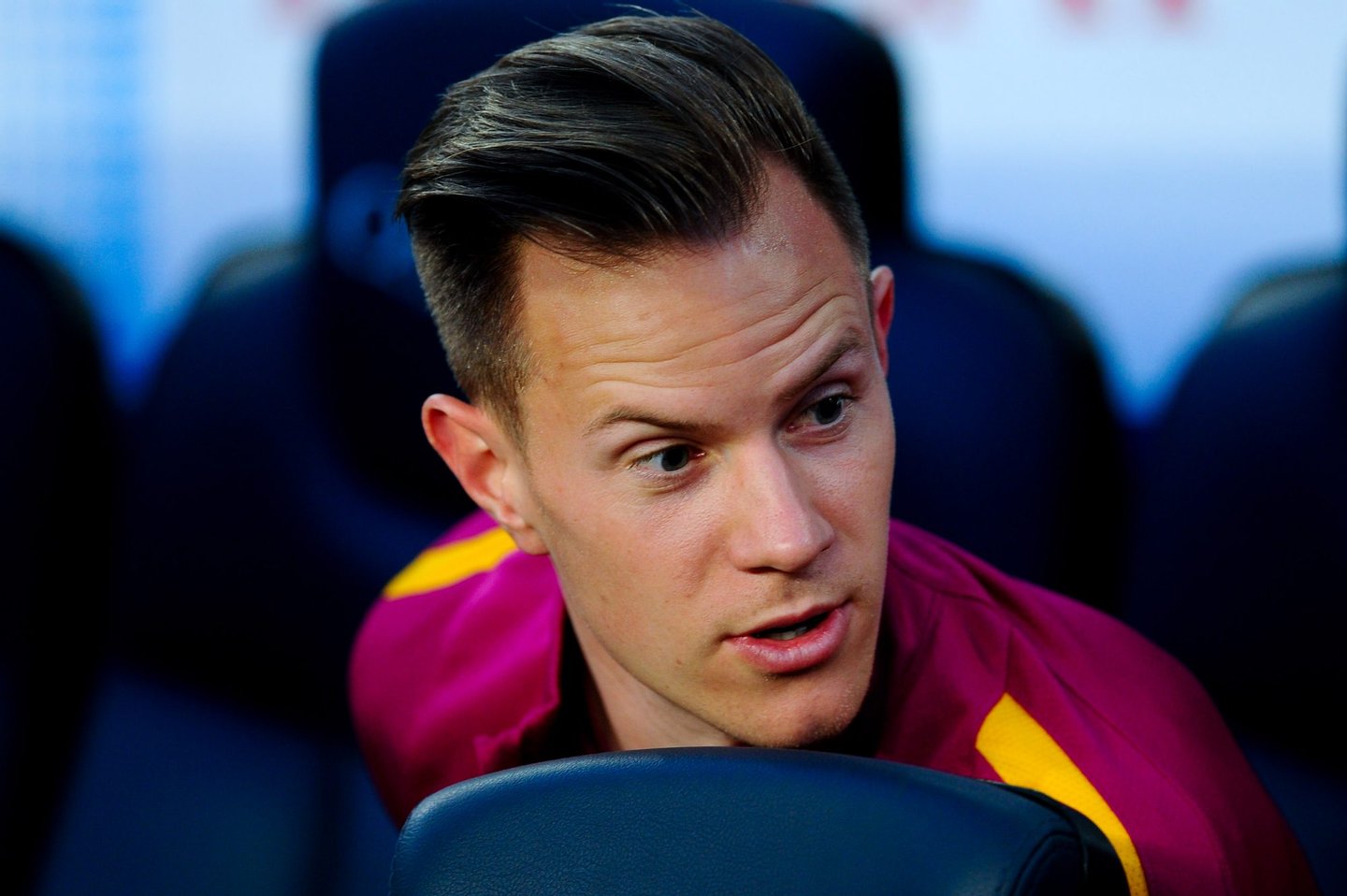 BARCELONA, SPAIN - APRIL 17: Marc-Andre Ter Stegen of FC Barcelona looks on from the bench during the La Liga match between FC Barcelona and Valencia CF at Camp Nou on April 17, 2016 in Barcelona, Spain. (Photo by David Ramos/Getty Images)