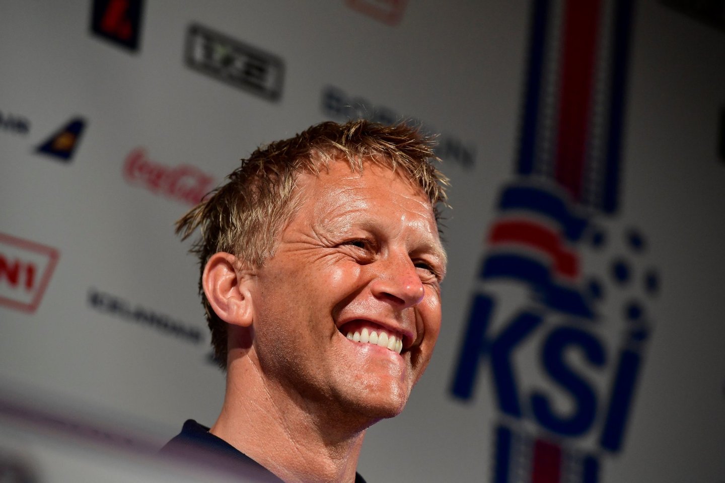Iceland's coach Heimir Hallgrimsson gives a press conference, on June 29, 2016 in Annecy, four days ahead of the team's quarter final match against France as part of the Euro 2016 European football championship. / AFP / TOBIAS SCHWARZ (Photo credit should read TOBIAS SCHWARZ/AFP/Getty Images)