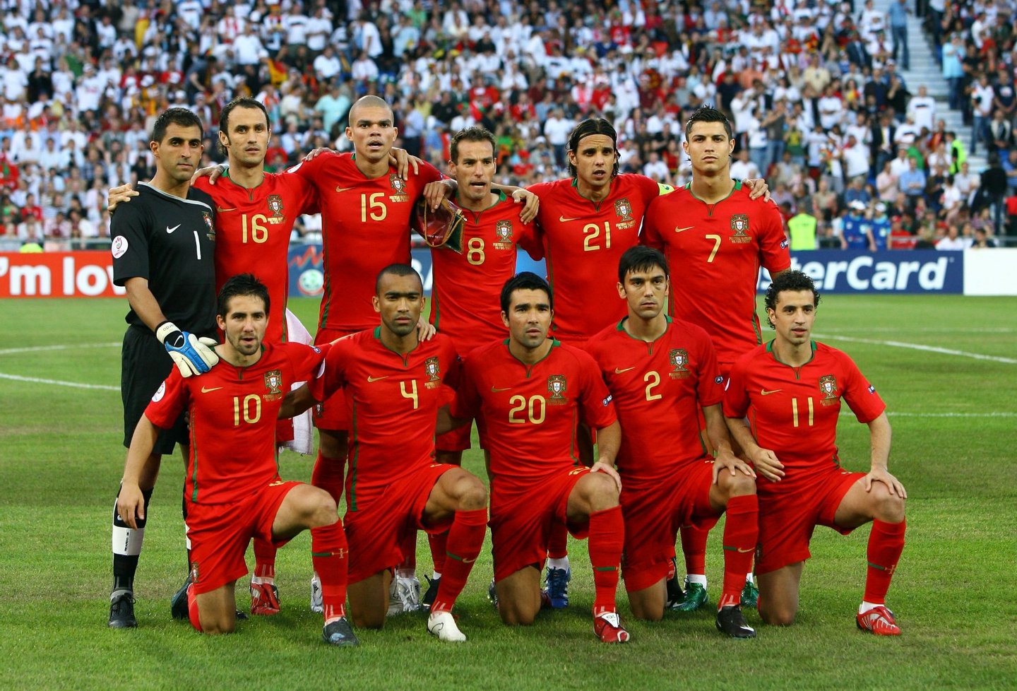 BASEL, SWITZERLAND - JUNE 19: The Portugal team pose during the UEFA EURO 2008 Quarter Final match between Portugal and Germany at St. Jakob-Park on June 19, 2008 in Basel, Switzerland. (Photo by Alex Livesey/Getty Images)