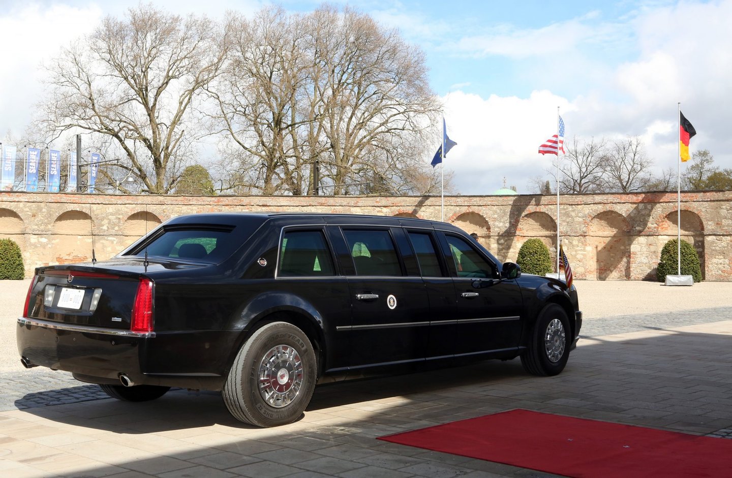 HANOVER, GERMANY - APRIL 24: 'The Beast,' the car used by U.S. President Barack Obama, is seen as he meets with German Chancellor Angela Merkel (CDU) on April 24, 2016 in Hanover, Germany. Obama is in the city to visit the Hanover Messe, the world's biggest industrial fair, featuring around 6,500 exhibitors. The trip is likely to be his last to the country as president. (Photo by Adam Berry/Getty Images)