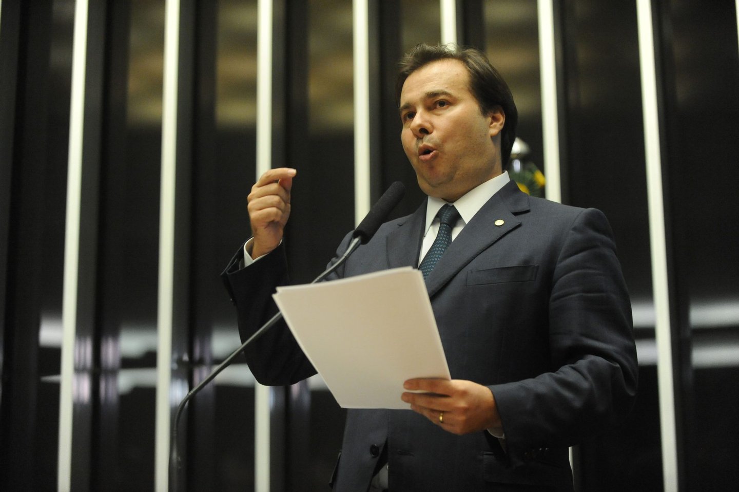The candidate to the presidency of Brazil's Lower House Rodrigo Maia, of the Democrats party (DEM), speaks before the plenary during the vote for the post, at the Congress in Brasilia on July 13, 2016. / AFP / ANDRESSA ANHOLETE (Photo credit should read ANDRESSA ANHOLETE/AFP/Getty Images)