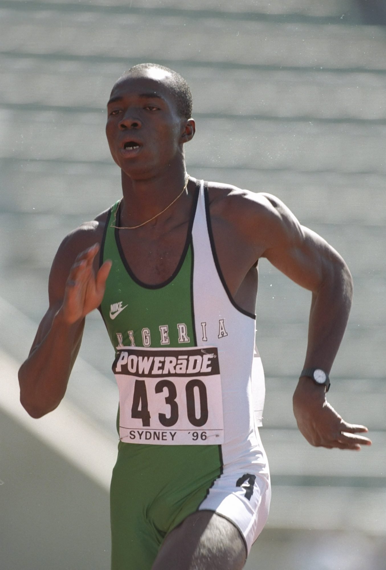 Aug 1996: Francis Obikwelu of Nigeria in action during the 100 metres event at the World Junior Championships in Sydney, Australia. Mandatory Credit: Gary M Prior/Allsport