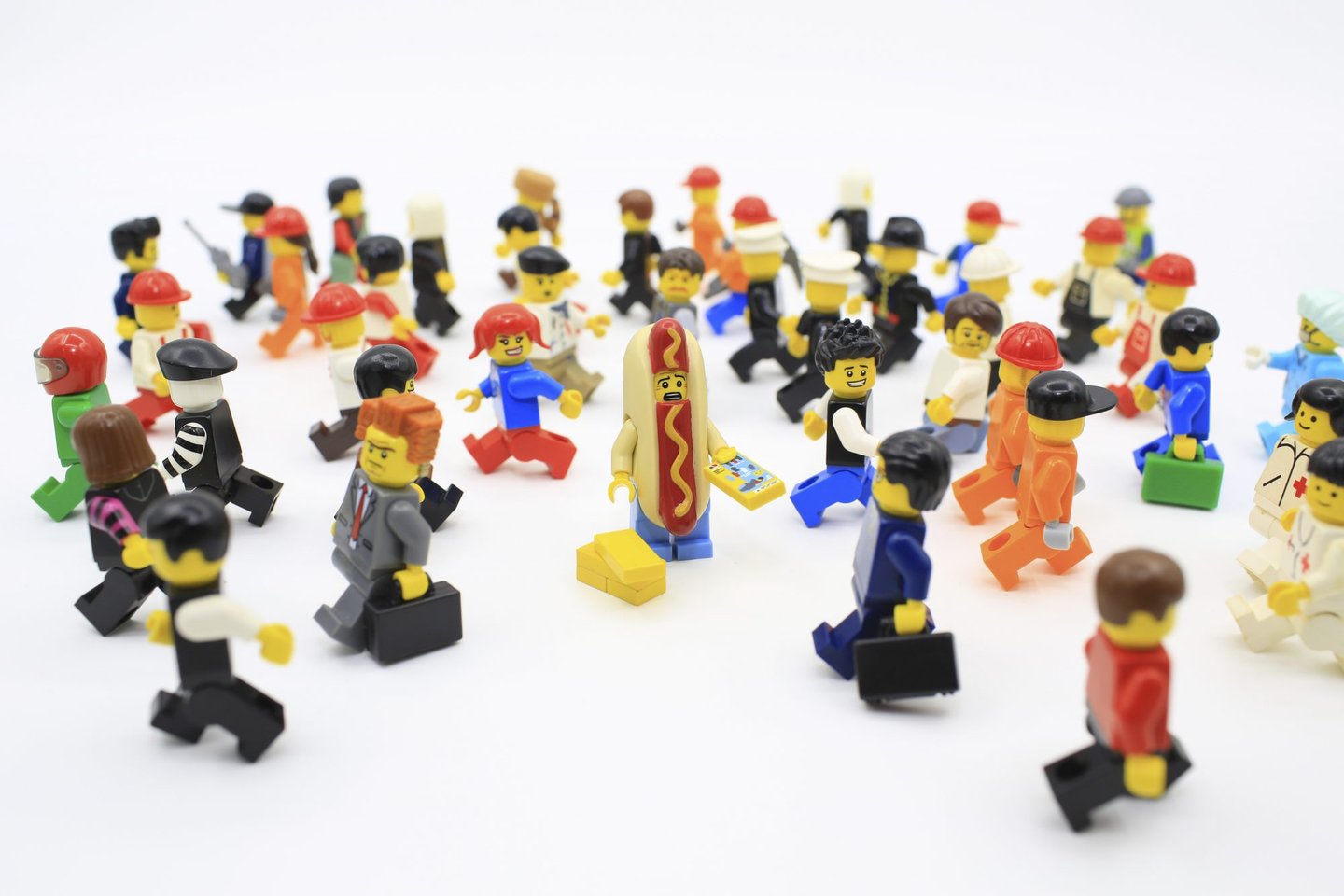 Large Group Of People, Busy, Hotdogging, Nerd, Evil, Play, Flyer, Hot Dog, Sucking, Failure, Cool, Rudeness, Crowded, Business, Urban Scene, Crowd, People, Street, City, Brochure, Toy, Lego, Minifigure, 