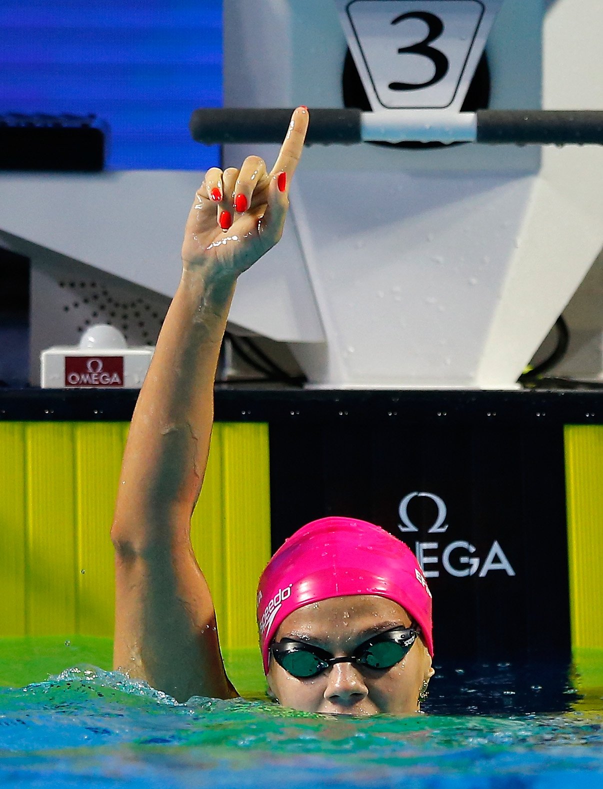 INDIANAPOLIS, IN - DECEMBER 12: Yuliya Efimova of Russia reacts after winning the Women's 100m Breaststroke during day two of the Mutual of Omaha Duel in the Pool at Indiana University Natatorium on December 12, 2015 in Indianapolis, Indiana. (Photo by Kevin C. Cox/Getty Images)