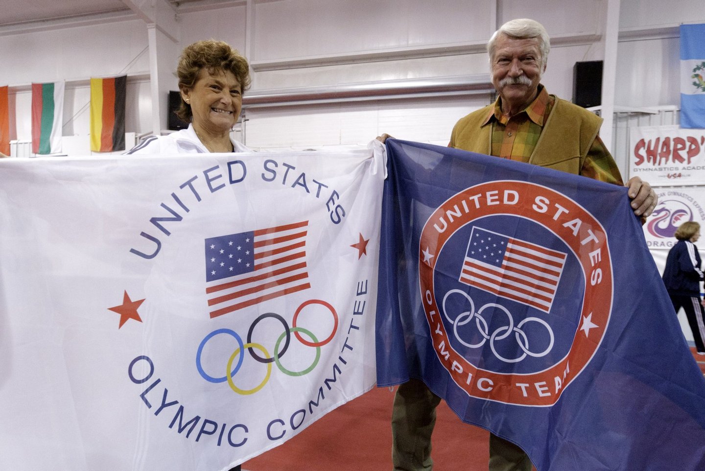 HUNTSVILLE, TX - JANUARY 26: Martha & Bela Karolyi display banners for their facility as Karolyi Ranch was named an official training site for USA Gymnastics on January 26, 2011 in Huntsville, Texas. (Photo by Bob Levey/Getty Images for Hilton)