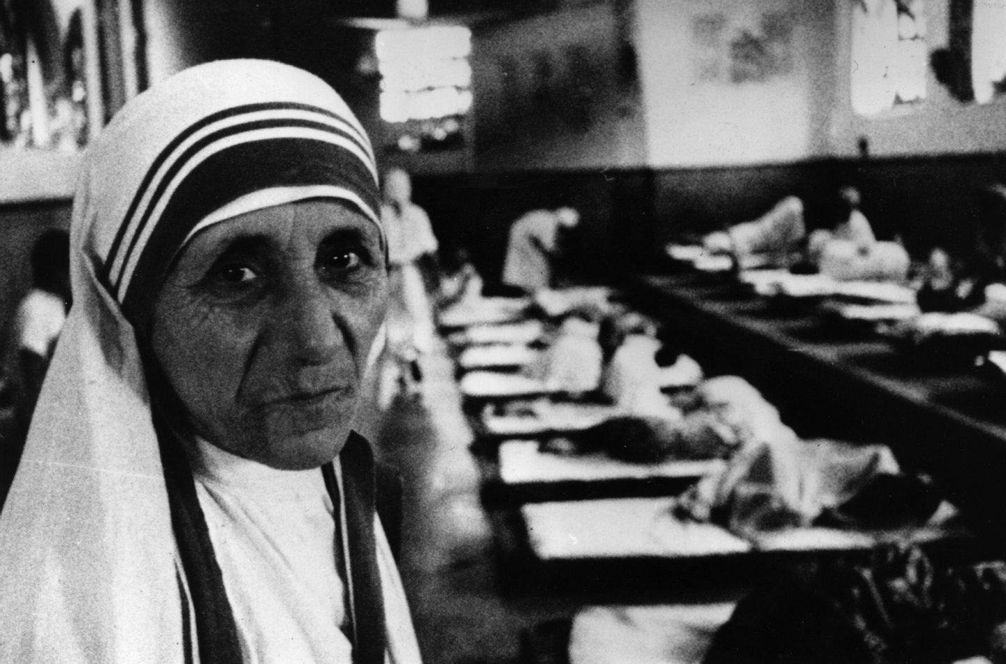 Charity worker Mother Teresa (1910 - 1997), seen in her hospital around the time she was awarded the Templeton Prize for Progress. (Photo by Mark Edwards/Keystone Features/Getty Images)