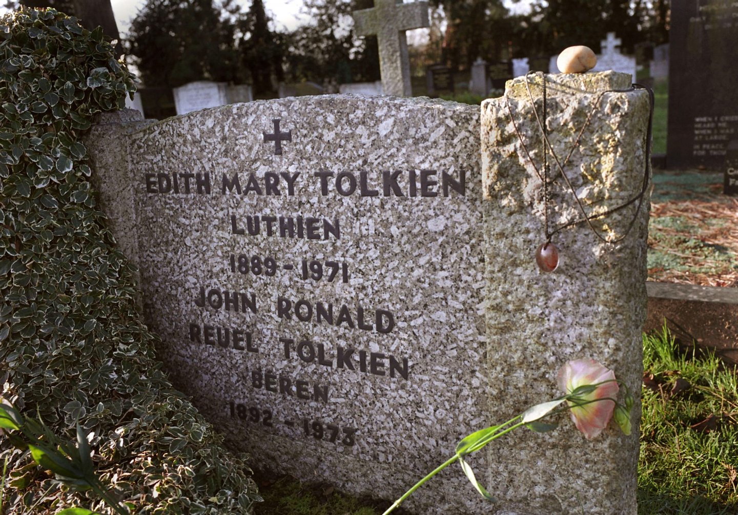 398729 02: The grave of ''Lord of the Rings'' author J.R.R. Tolkien and his wife Edith December 15, 2001 at a cemetery in Oxford, England. The first movie of the trilogy based on the Tolkien novels will be released worldwide December 19, 2001. (Photo by Graham Barclay/BWP Media/Getty Images)