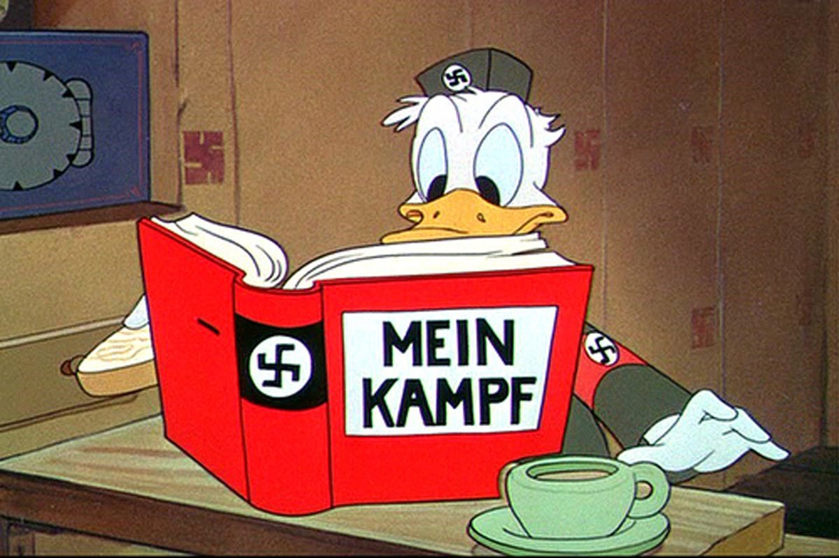 Imagem de Der Fuehrerâ€™s face, uma curta-metragem de animaÃ§Ã£o da Disney, lanÃ§ada em 1943. Foi o Ãºnico filme com o Pato Donald que ganhou um Ã“scar