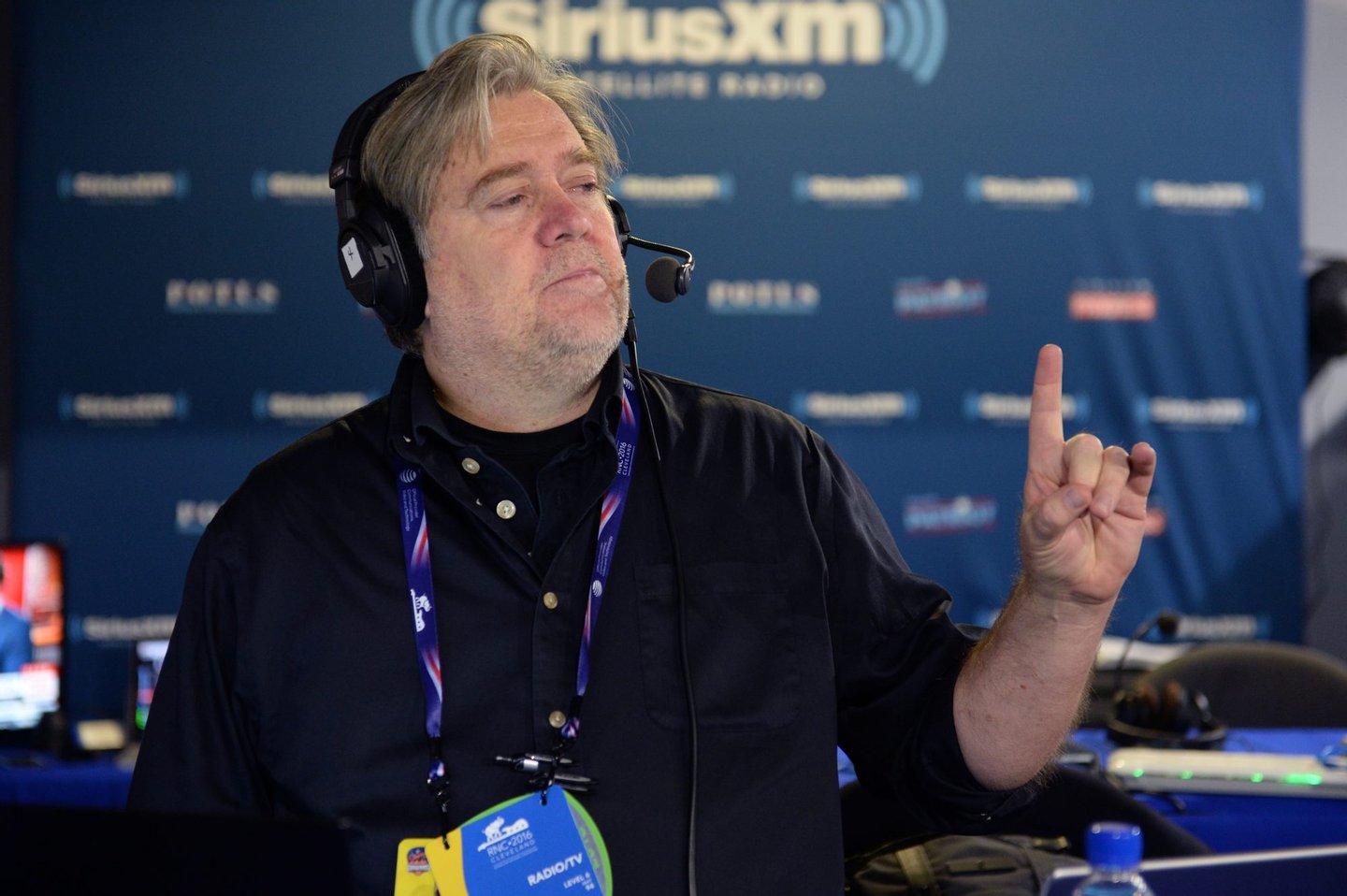 CLEVELAND, OH - JULY 21: Stephen K. Bannon responds to a caller while hosting Brietbart News Daily on SiriusXM Patriot at Quicken Loans Arena on July 21, 2016 in Cleveland, Ohio. (Photo by Ben Jackson/Getty Images for SiriusXM) Stephen K. Bannon
