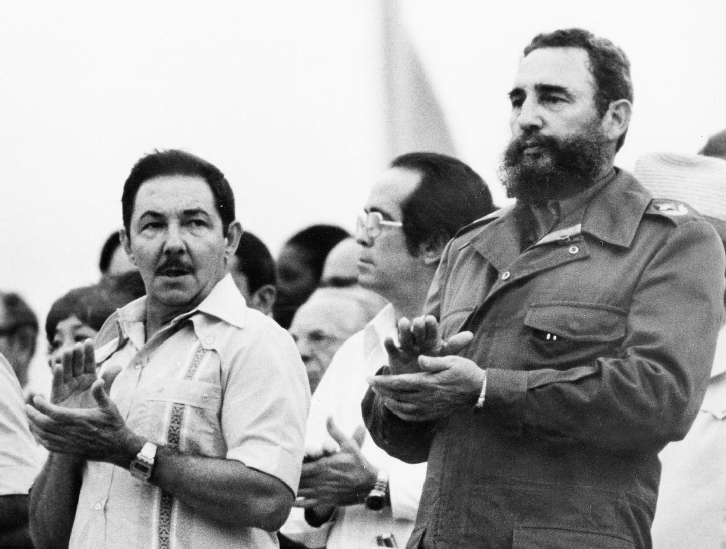Vice-president General Raul Castro and his brother president Fidel Castro attend the 11th world festival of youth and students, in August 1978 in Havana. / AFP / PRENSA LATINA / - (Photo credit should read -/AFP/Getty Images)