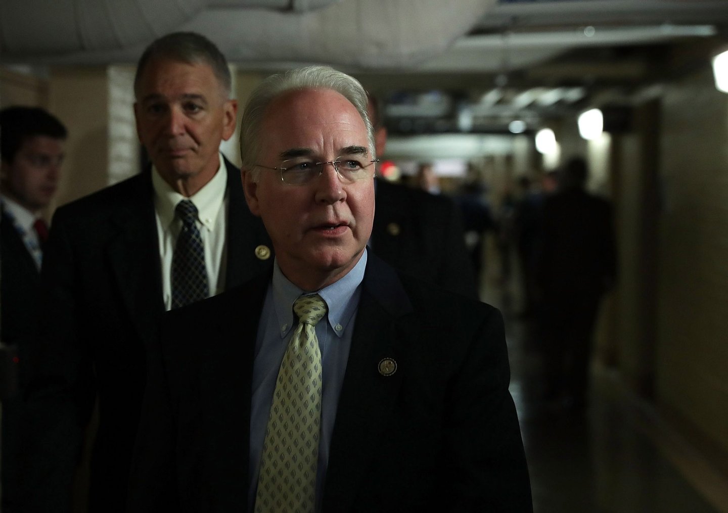 WASHINGTON, DC - JUNE 22: U.S. Tom Price (R-GA) (R) arrives at a House Republican Conference meeting June 22, 2016 at the Capitol in Washington, DC. House GOPs held a conference meeting to discuss the current situation of a gun control sit-in protest on the House floor staged by House Democrat. (Photo by Alex Wong/Getty Images)