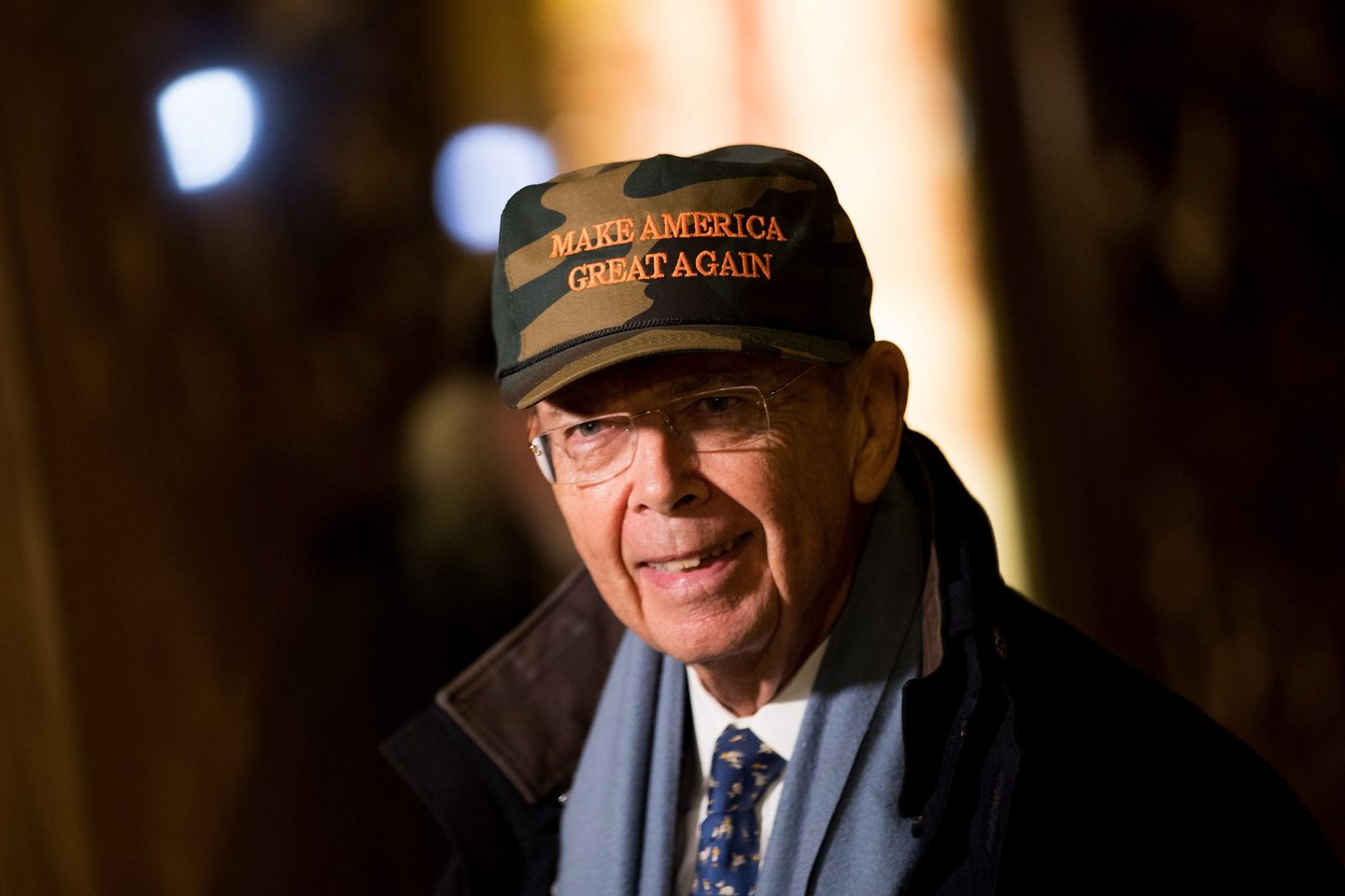 NEW YORK, NY - NOVEMBER 29: Wilbur Ross, President-elect Donald Trump's choice for Commerce Secretary, wears a 'Make America Great Again Hat' as he speaks briefly to reporters at Trump Tower, November 29, 2016 in New York City. President-elect Donald Trump and his transition team are in the process of filling cabinet and other high level positions for the new administration. (Photo by Drew Angerer/Getty Images)