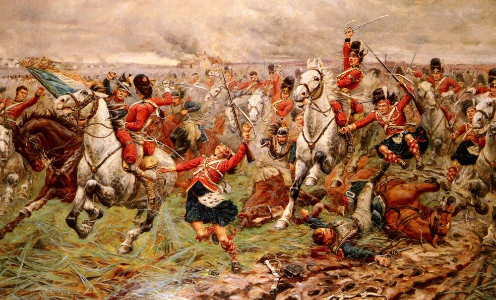 Soldados escoceses durante a batalha de Waterloo