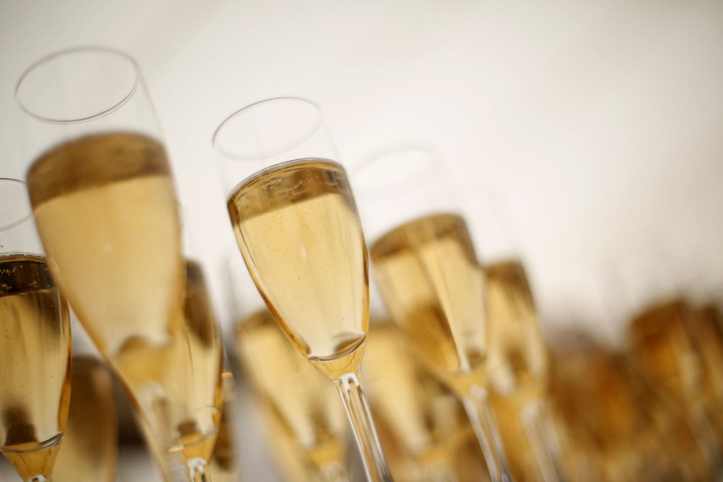 View of champagne glasses at a beach bar set up along the Croisette during the 66th edition of the Cannes Film Festival in Cannes on May 17, 2013. AFP PHOTO / LOIC VENANCE (Photo credit should read LOIC VENANCE/AFP/Getty Images)