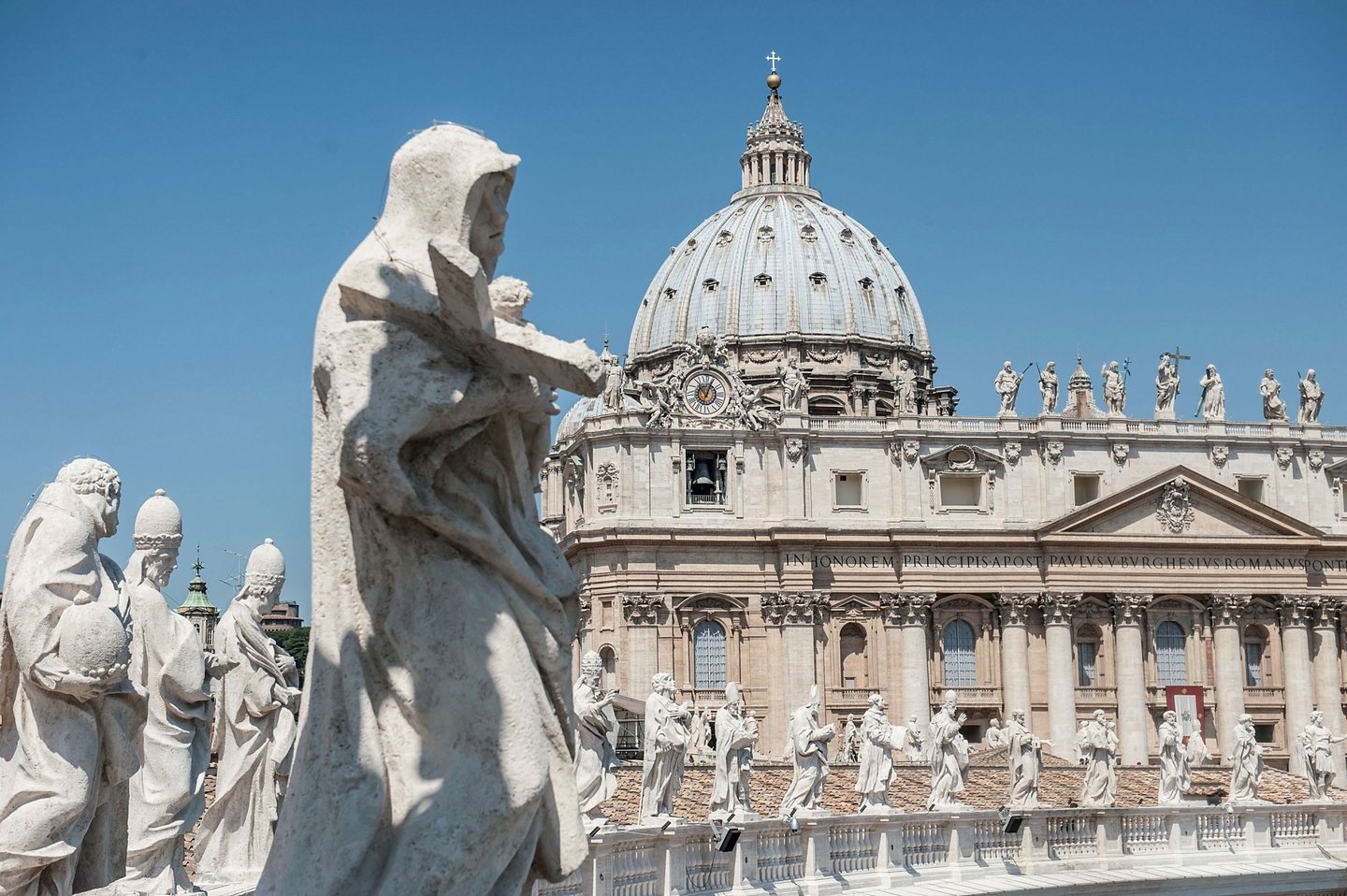 VATICAN CITY, VATICAN - JUNE 16: The dome of St. Peter is seen during celebration of the mass for the 'Evangelium Vitae' Day at St. Peter's Square on June 16, 2013 in Vatican City, Vatican. (Photo by Giorgio Cosulich/Getty Images)