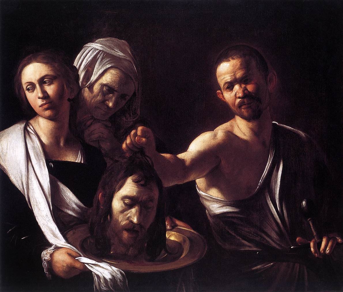 Uma das duas versões de Caravaggio para Salomé com a cabeça de S. João Baptista. Esta é a versão de c. 1607 que está na National Gallery de Londres, a outra está em Madrid