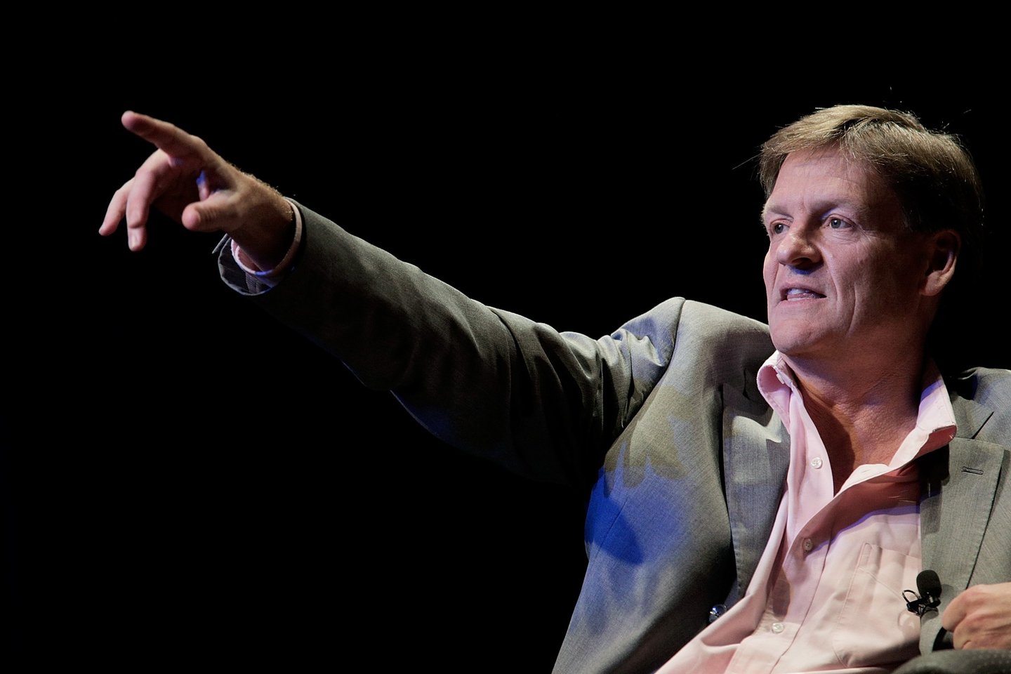 WASHINGTON, DC - APRIL 04: Michael Lewis, a financial journalist and author, participates in a discussion in the Newsmaker Series of talks at George Washington University on April 4, 2014 in Washington, DC. Lewis's latest book, "Flash Boys: A Wall Street Revolt," tells the story of the Canadian banker who uncovered the underhanded and illegal practices carried out by some high-frequency traders on Wall Street. (Photo by T.J. Kirkpatrick/Getty Images)