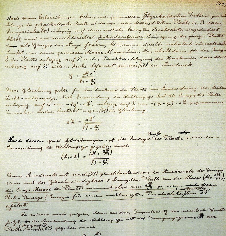 JERUSALEM - MARCH 7: In this handout file photo provided by The Hebrew University of Jerusalem shows a page from Albert Einstein's General Theory of Relativity which is going on display at the Israeli Academy of Sciences and Humanities on March 7, 2010 in Jerusalem, Israel. The complete original manuscript of Einstein's ground-breaking theory, which he donated to the university during its inauguration in 1925, is being displayed in its entirety for the first time. (Photo by The Hebrew University of Jerusalem via Getty Images)