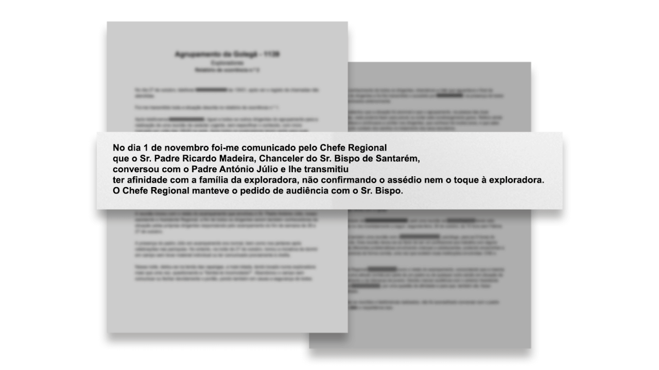 Segundo um relatório da chefe dos escuteiros, o caso já era do conhecimento da diocese a 1 de novembro de 2013 (reconstituição do documento original)