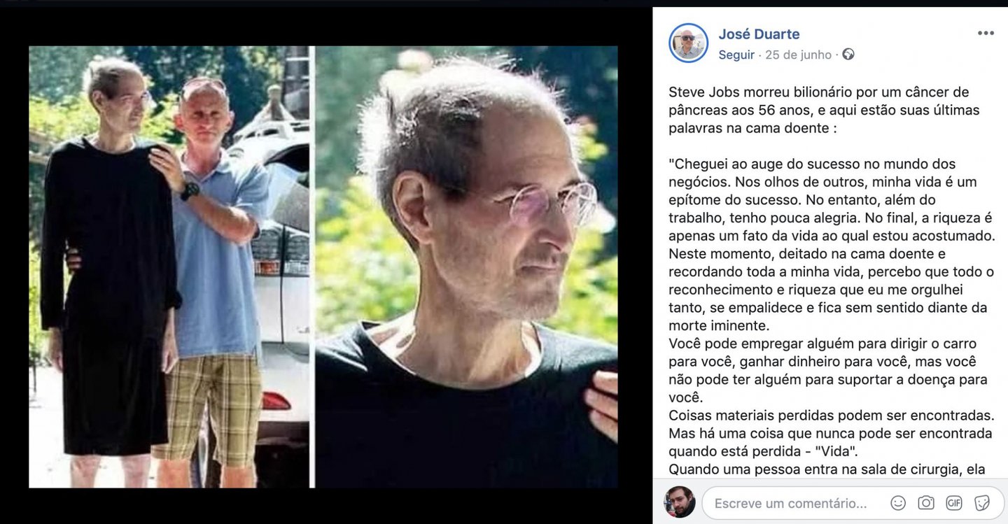 Nas suas últimas palavras Steve Jobs fez um discurso em que desvalorizava a sua riqueza