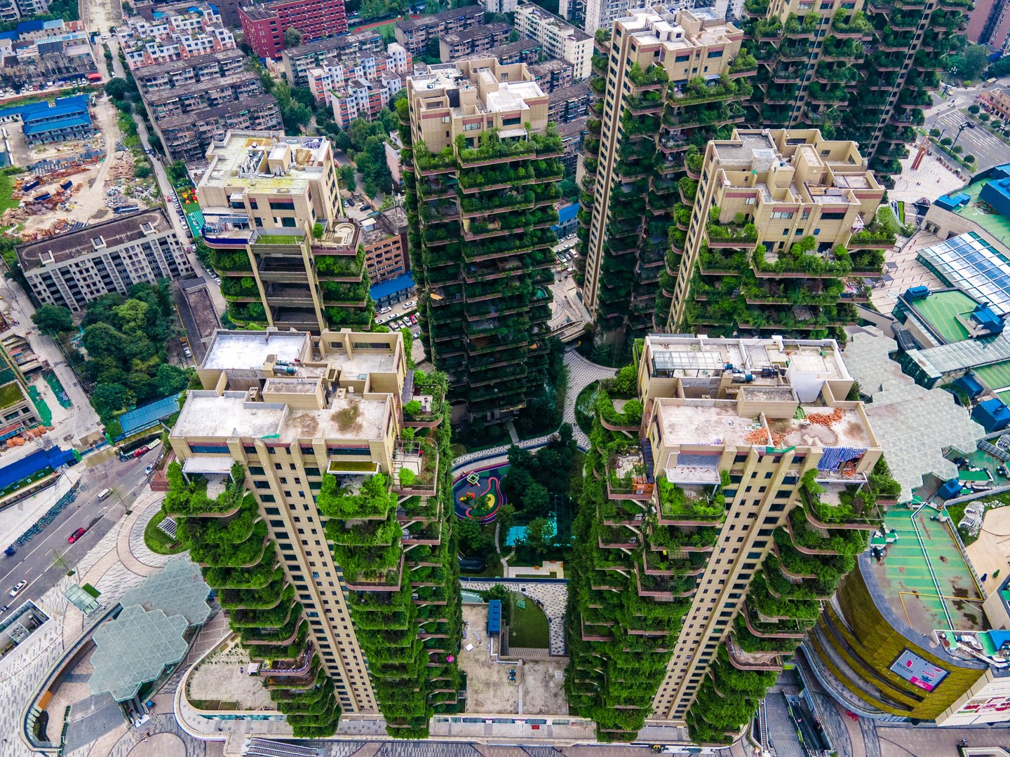 Plants overrun apartment blocks in Chengdu City