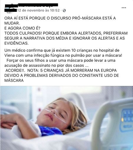 Publicação viral alega que existem crianças hospitalizadas em Viena por causa do uso de máscara.