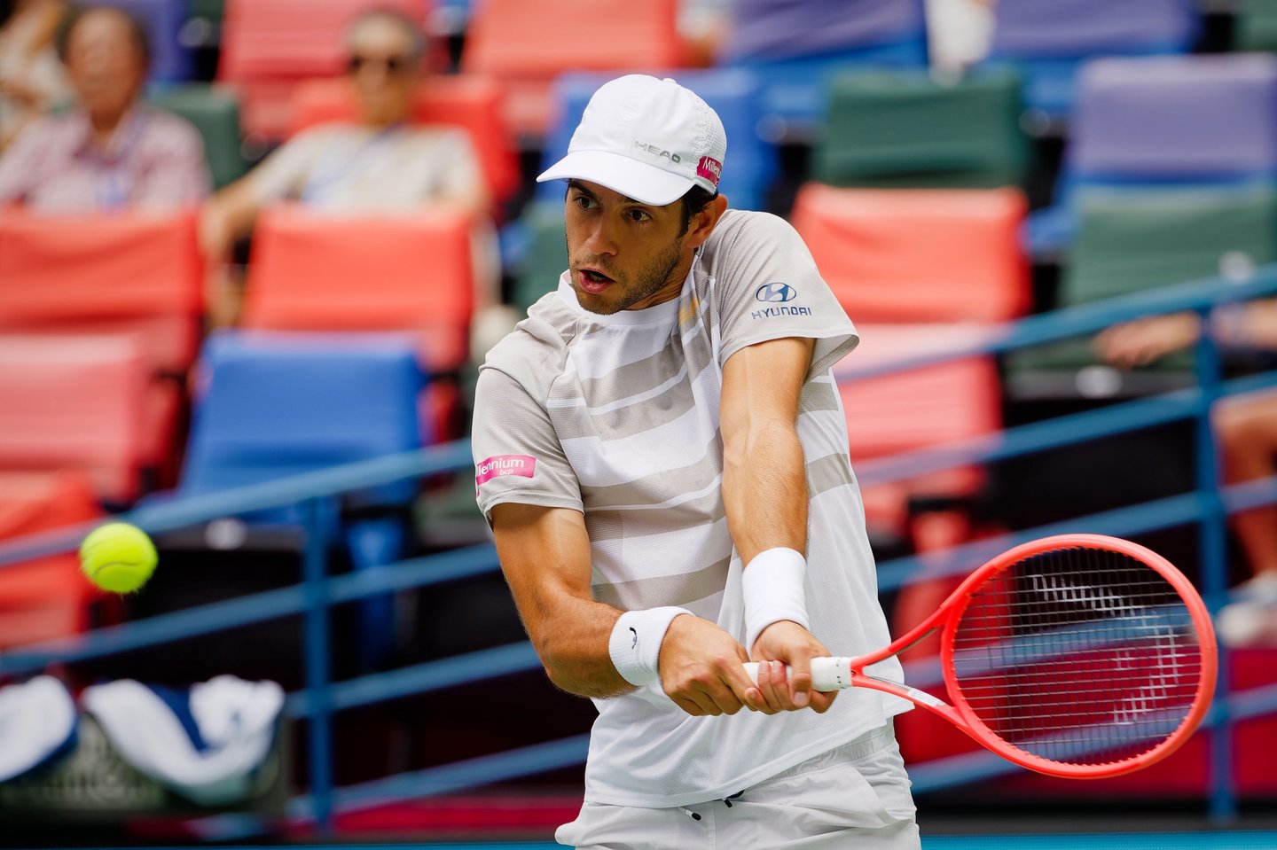 epa12438786 Nuno Borges of Portugal in action during his men's singles match against Alex de Minaur of Australia at the Shanghai Masters tennis tournament in Shanghai, China, 08 October 2025. EPA/ALEX PLAVEVSKI